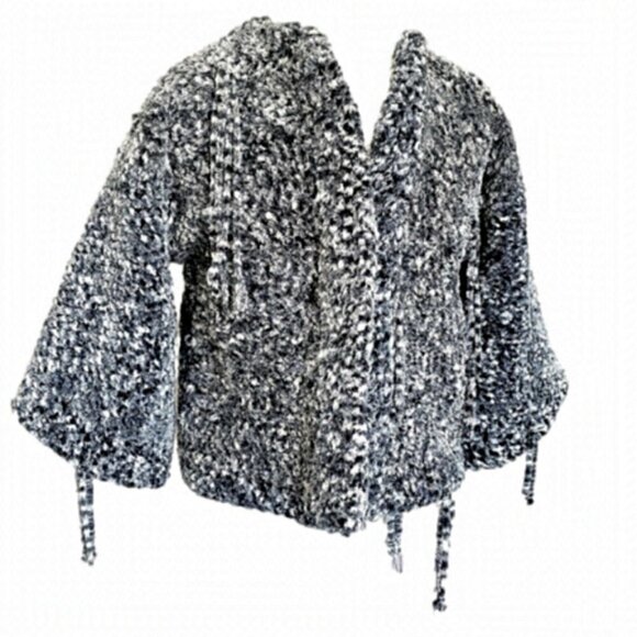 Handmade Marled Chenille Cropped Boxy Sweater Cardigan Tassel Jacket - S - Picture 3 of 8